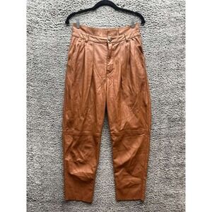 Free People Pleated High Rise Faux Leather Straight Leg Pants Brown Women Size 4